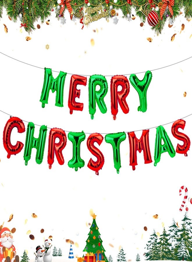 QIHOMPIB Merry Christmas Letter Banner Garland 16 Inch Red and Green Foil Balloon Kit Christmas Birthday Party Favors Supplies Decorations Indoor Outdoor Xmas Home Room Wall Decor Friends Props Sign Bunting - Image 1